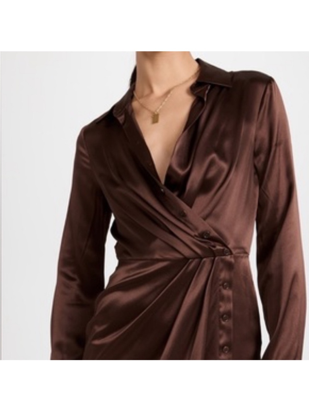 Reformation Chocolate Brown Long-Sleeve Silk shirt Dress